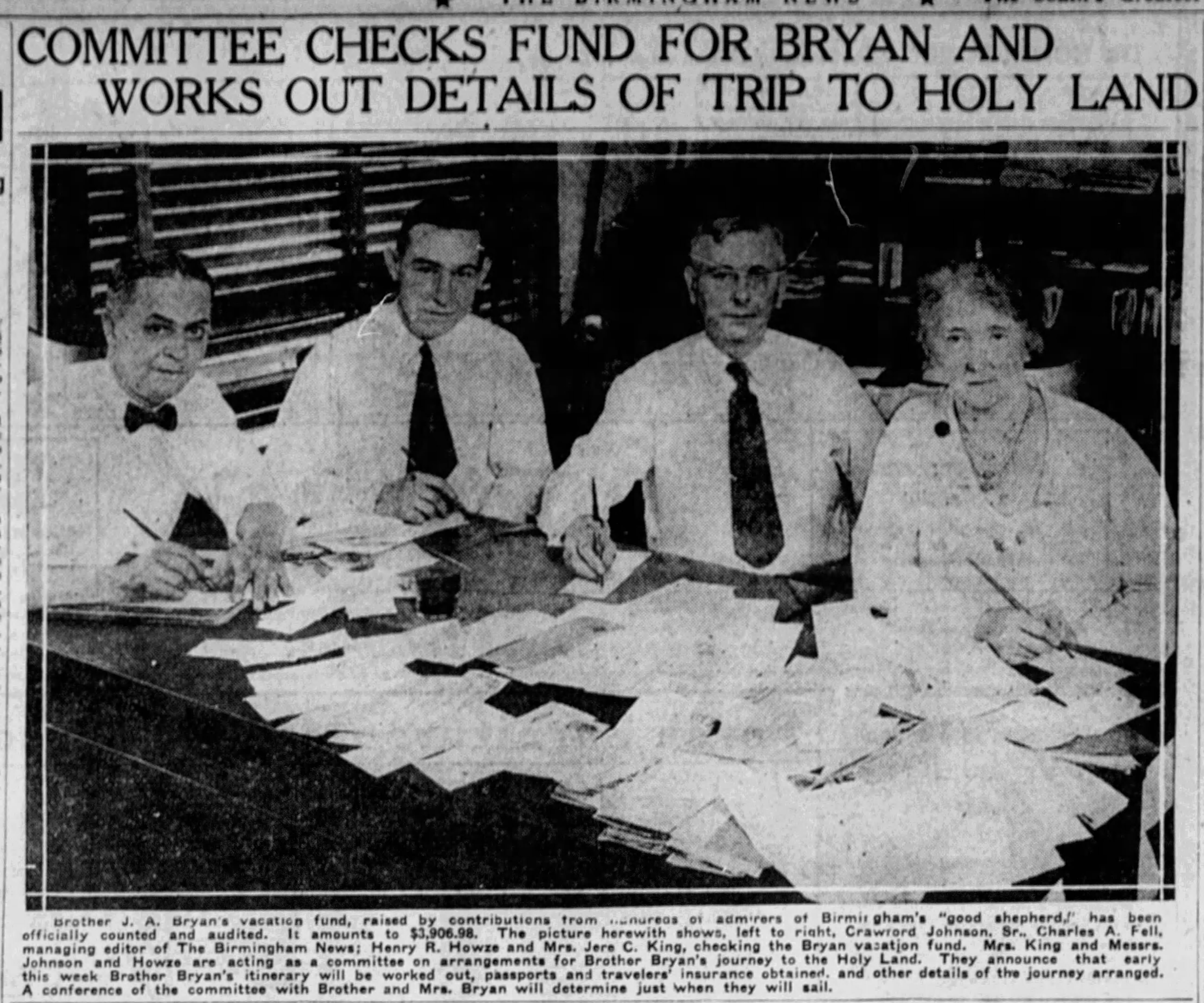 Committee Checks Fund For Bryan and Works Out Details of Trip To Holy Land